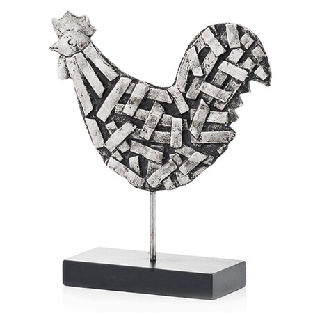 Palacedesigns 3 x 9.5 x 10.5 in. Silver & Black Gallo Futurista Strap Rooster Sculpture PA3092289
